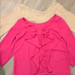 Pink and tan bow back top